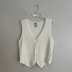 White Ribbed Button-Front Tank Top